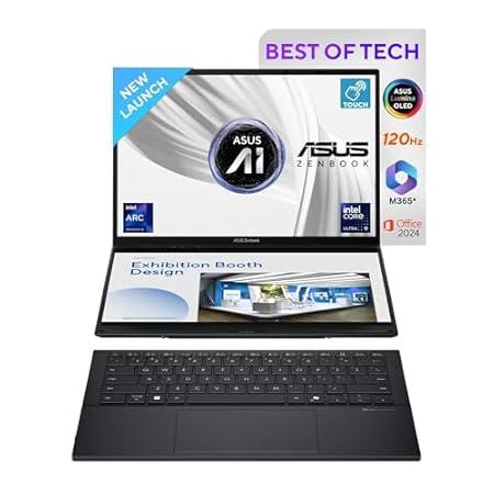 ASUS Zenbook Duo,14" 3K OLED, Touch Screen Laptop,Intel Core Ultra 9,(32GB RAM/1 TB SSD/Intel Arc iGPU/Windows 11/M365 Basic(1Year)*/Office Home 2024/Inkwell Gray/1.65 Kg),UX8406CA-PZ106WS